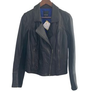 TROUVÉ 100% LEATHER/COTTON COMBO TRIM W/ QUILTED LINING-Asymmetrical zipper M